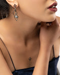 Boucles d’Oreilles Pendantes Géométriques Losanges et Perle